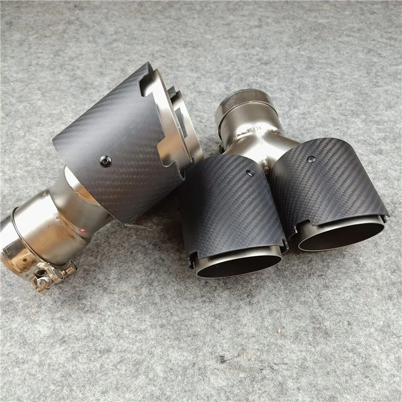 One Piece Y Style Matte Carbon Exhausts Tips Matte Stainless steel For Universal Cars Double Exhaust Tail End Pipe