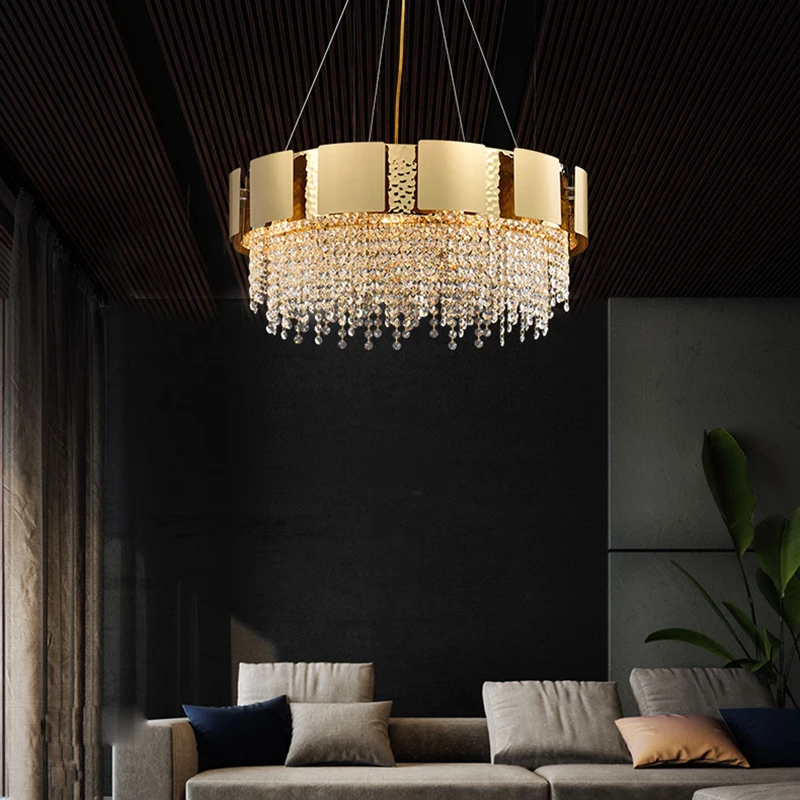 Golden Crystal Stainless Steel Pendant Lights, LED Postmodern Suspension Luminaire, Lâmpada para Foyer