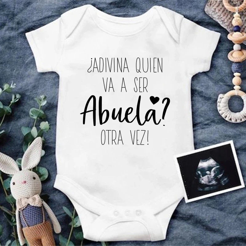 Adivina Quien Va A Ser Abuela Otra Vez Funny Newborn Baby Bodysuits Pregnancy Announcement Onesies Infant Cotton Jumpsuits Gifts