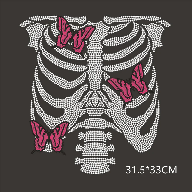 

Butterfly skeleton applique patch hot fix rhinestone transfer motifs designs iron on transfer fixing rhinestones for shirt