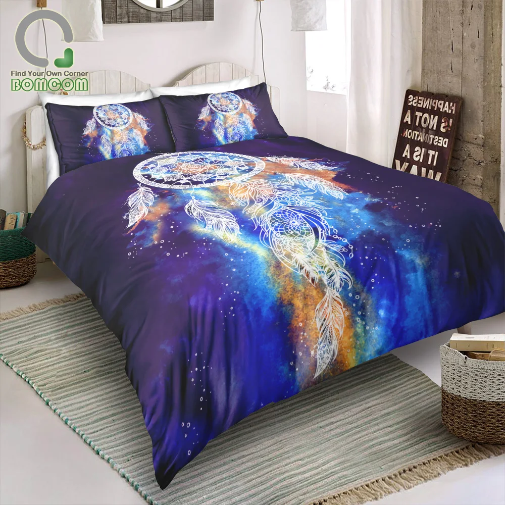 BOMCOM Digital Printing Bedding Set Dream Catcher Vintage Boho Tribal Arrows Watercolor Background Duvet Cover 100% Microfiber