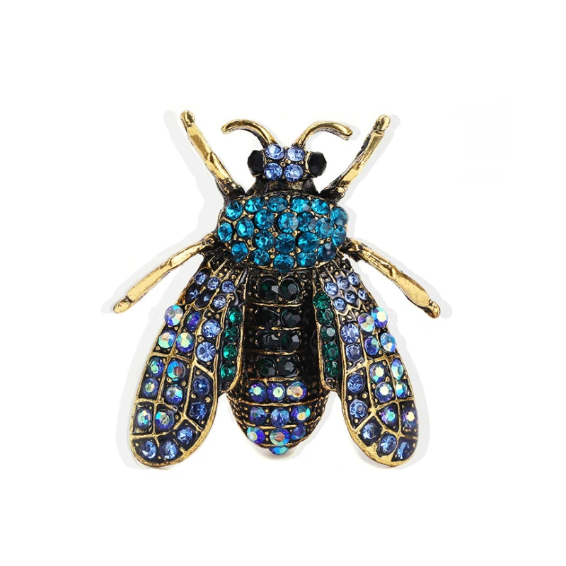 Blue Bee Metal Brooch Insect Rhinestone Brooches For Women Pins Scarf Clip Jewelry Broach Bouquet