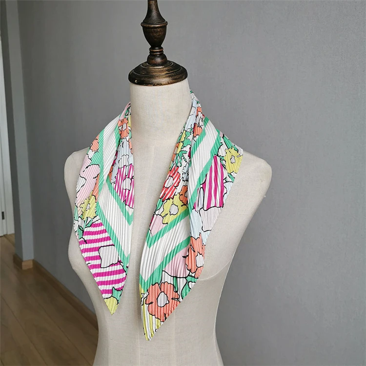 

HOT SELLING Miyake pleated Country style diamond fashion Flowers print scarf IN STOCK