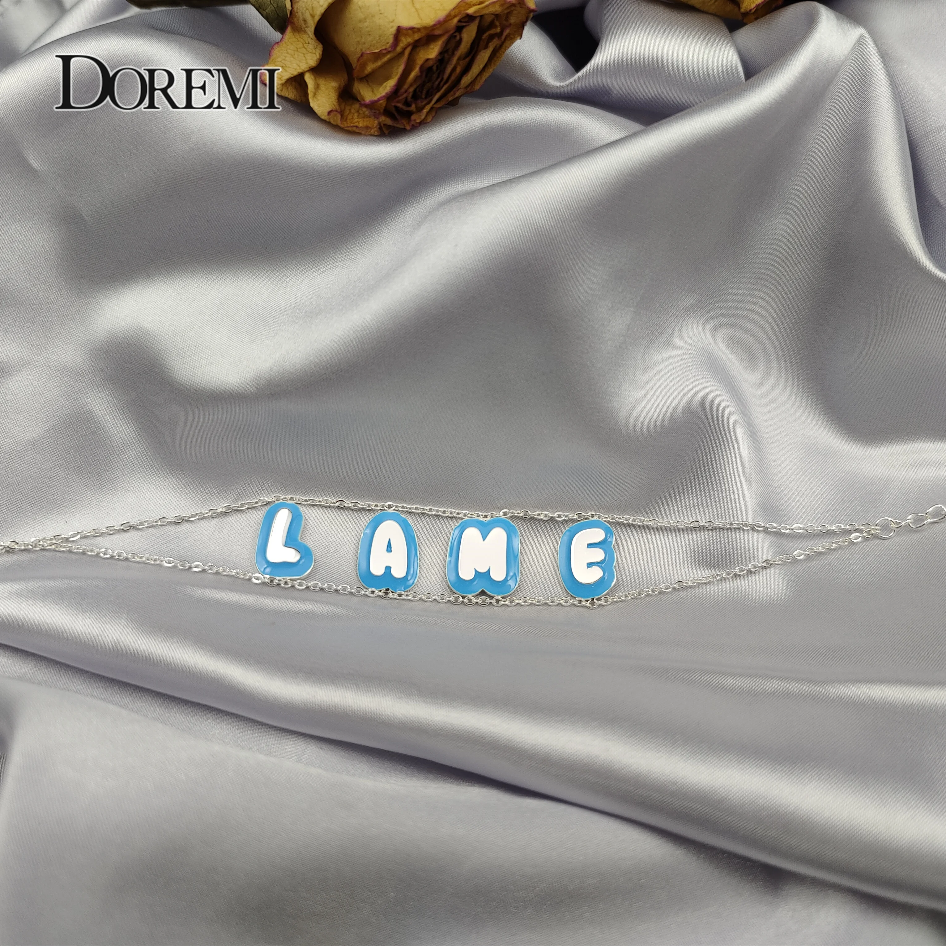 New Double Chain Bubble Name Bracelet Enamel Numbers Letter Name Stainless Bracelet Female Personality Custom Jewelry