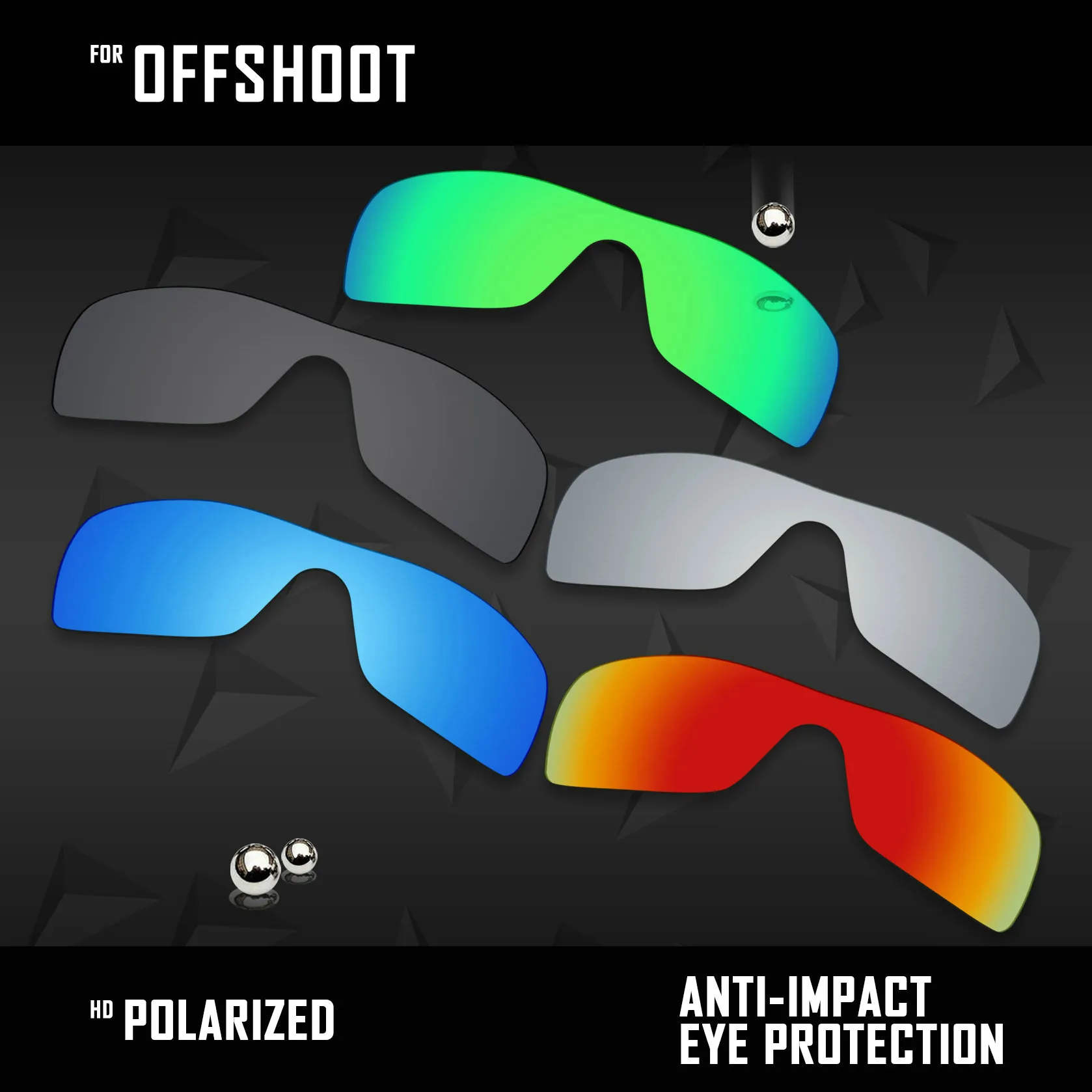 

OOWLIT 5 Pieces Polarized Sunglasses Replacement Lenses for Oakley Offshoot-Black & Silver & Ice Blue & Fire Red & Emerald Green