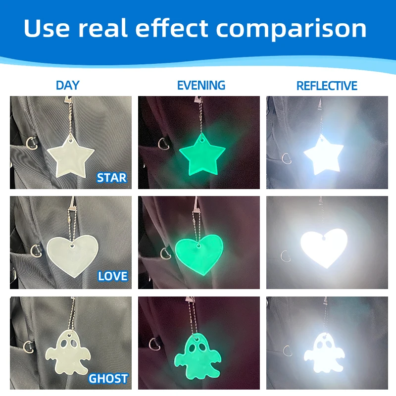 Luminous Glowing Pendant Reflective Keychain Glow In The Dark Star Ghost Backpack Ideal marker for tent zipper pulls and jackets