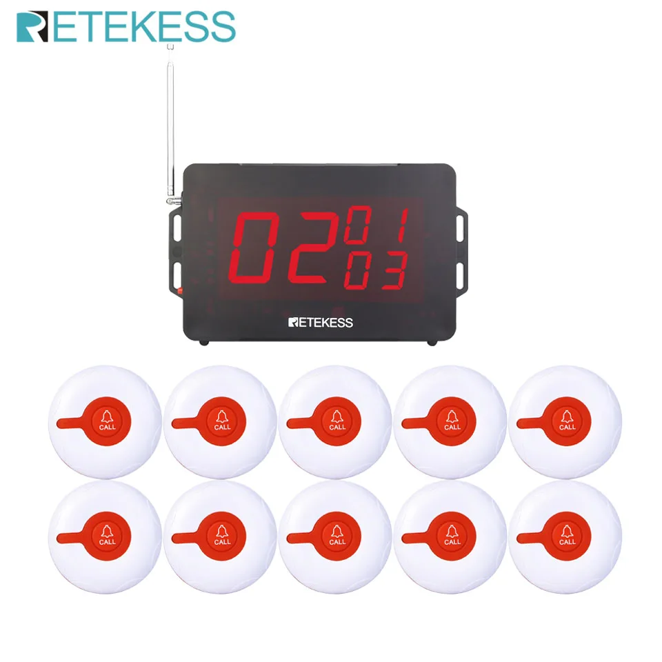 

Retekess TD136 Wireless Pager System Screen Host Voice Broadcast System +10 Call Transmitter Button For Restaurant Hotel Bar