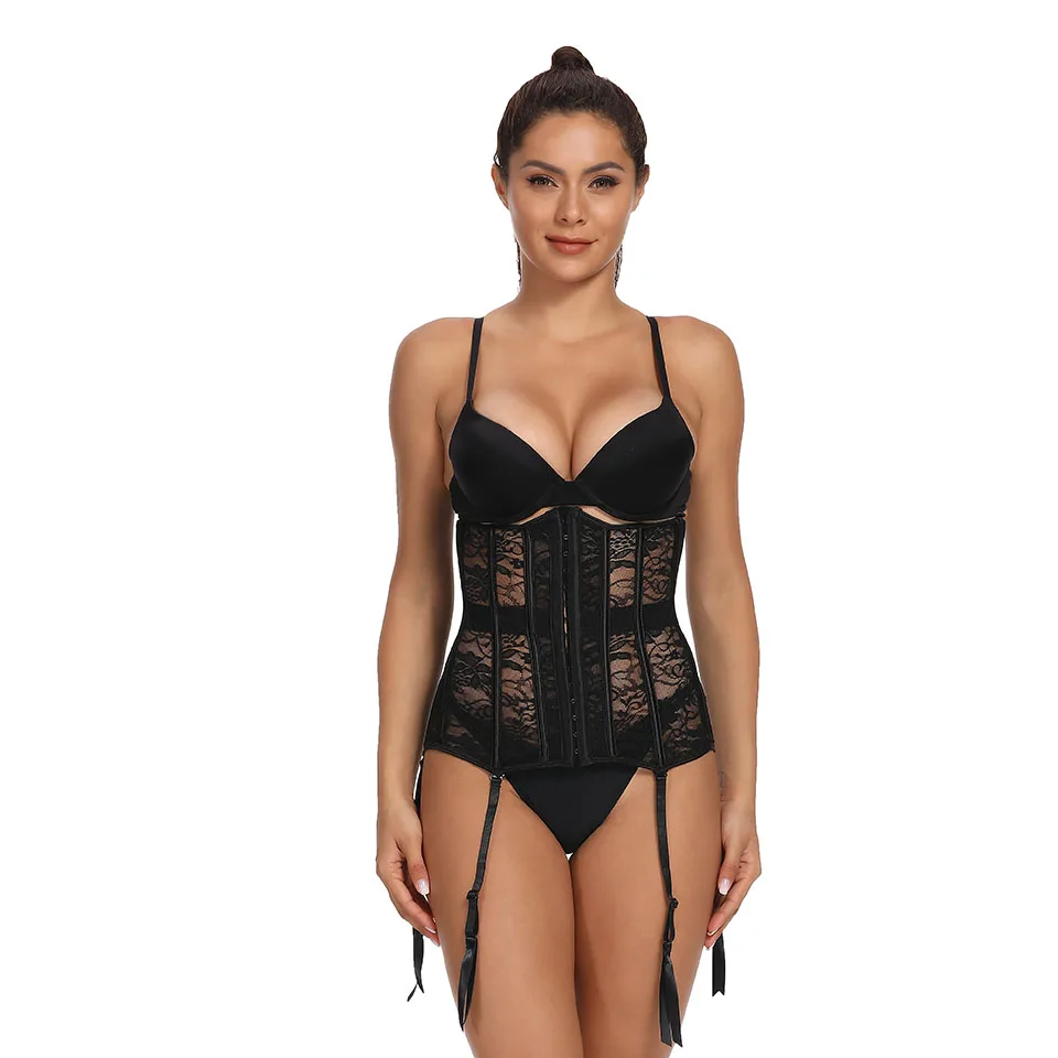 Unterbrust-Taillenkorsett-Oberteile mit Strumpfhaltern, Spitzen-Modellierungsgurten, Bauchgürtel, Korsett S-6XL, Shapewear, sexy Dessous – Detail 2