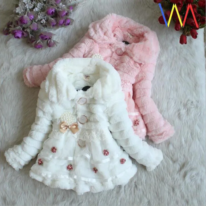 Winter full sleeve Leopard faux fox fur collar Children Girls coat Jacket Baby Girl Outerwear Hooded Infant Clothing Thick Warm