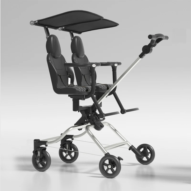 

360-Degree Rotation Seat Twins Stroller, Lightweight Side-By-Side Double Kids Carriage, Folding Pram For 2 Children