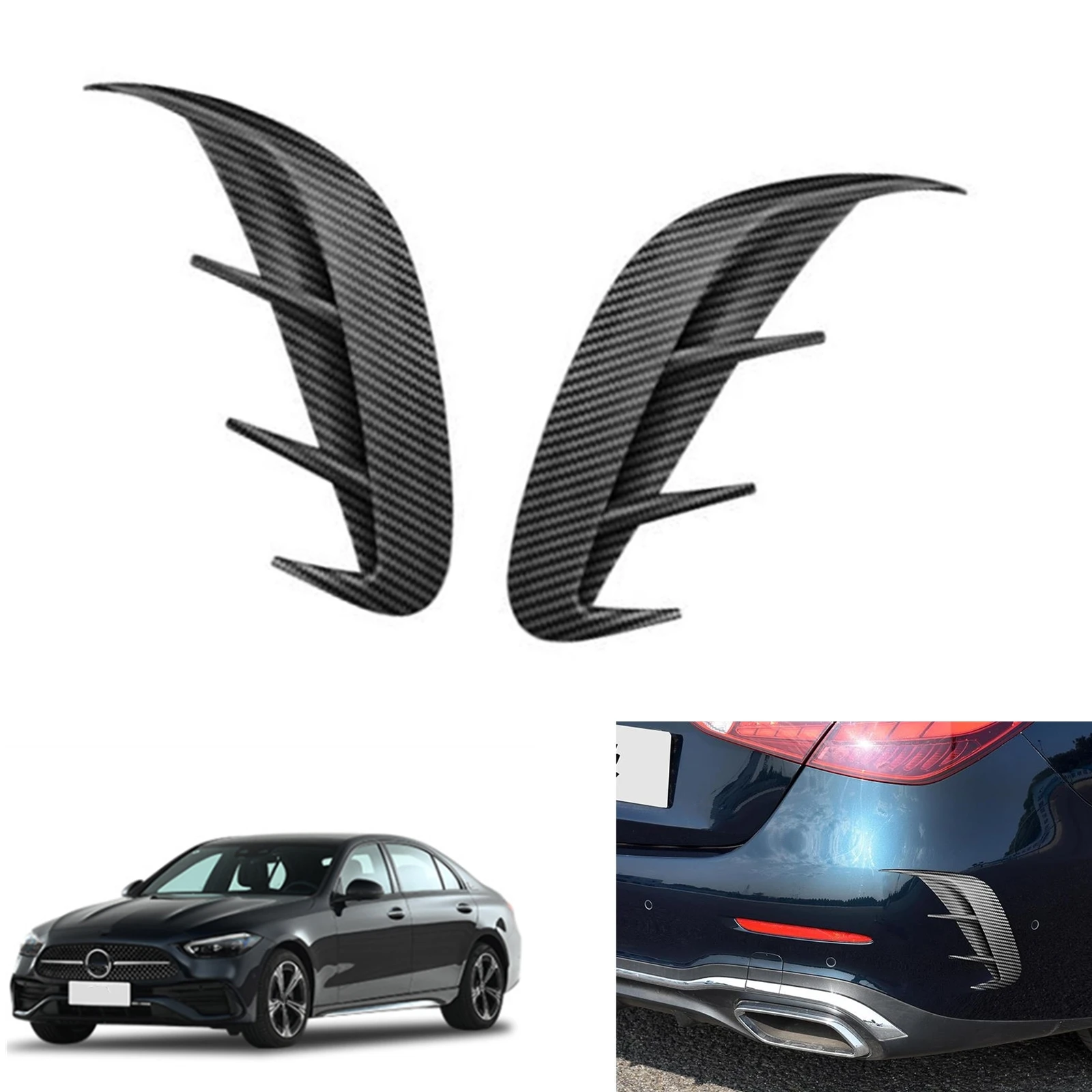 

For Mercedes Benz C Class W205 2022 Sport Rear Bumper Side Spoiler Air Vent Trim ABS Carbon Fiber Look Canard Cover Fin Splitter