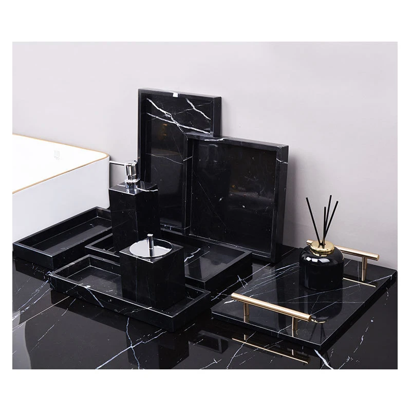 Black Marquina Natural Marble Bathroom Accessories Luxury Nero Margiua Soap Dispenser Cup Mug Tissue Box Bathroom Set