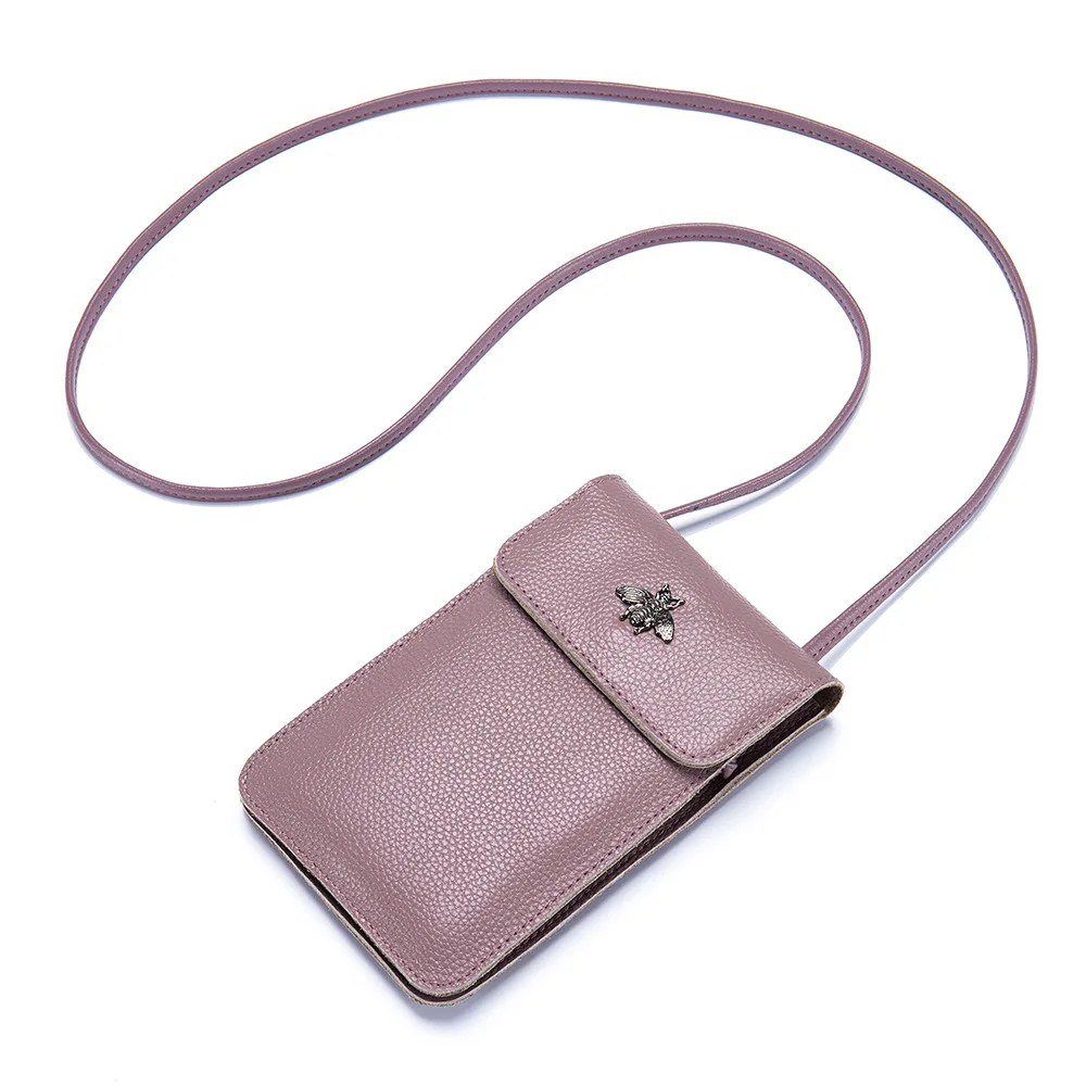 Bolso de teléfono de marca de lujo para mujer, cartera larga de cuero genuino con pantalla táctil transparente de diseñador, bolso cruzado para