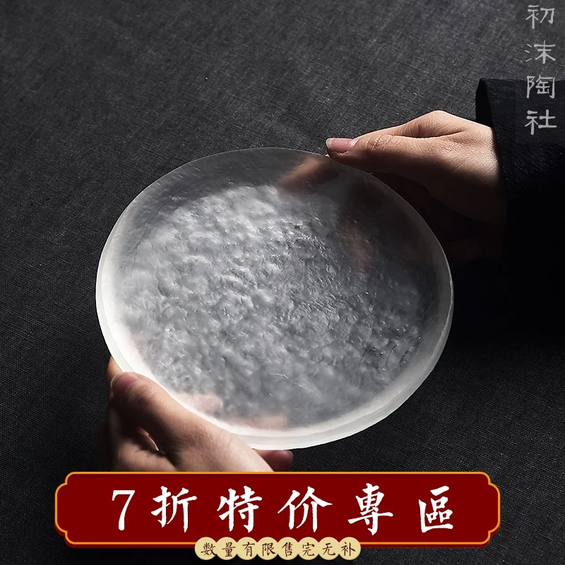 ★at the beginning of heat-resistant glass tea tray manually japanese-style square glass saucer pot bearing glass pot