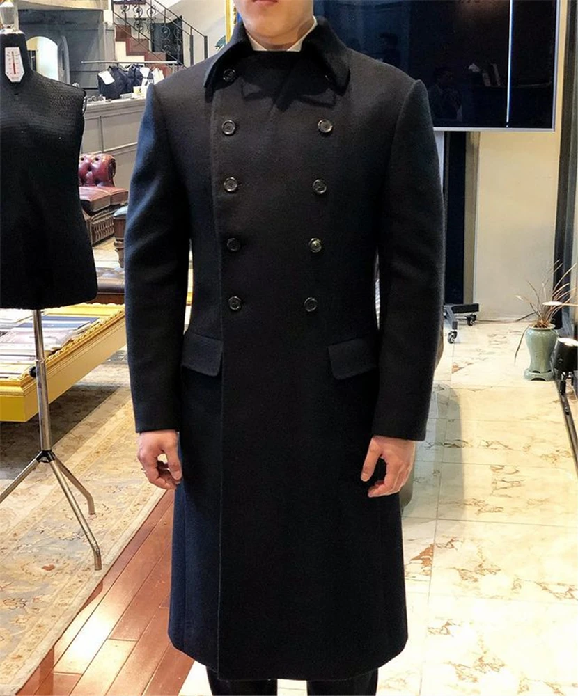 Soprabito di lana invernale caldo doppio petto da uomo spesso sciolto di media lunghezza Smart Casual Trench Coat giacca maschile