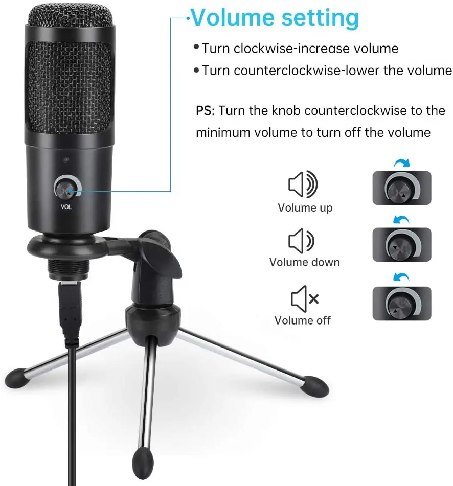 USB Microphone, Condenser USB Mic with Tripod Stand for Gaming, Podcast, Skype Chatting, YouTube, Voice Overs, Streaming, Compat