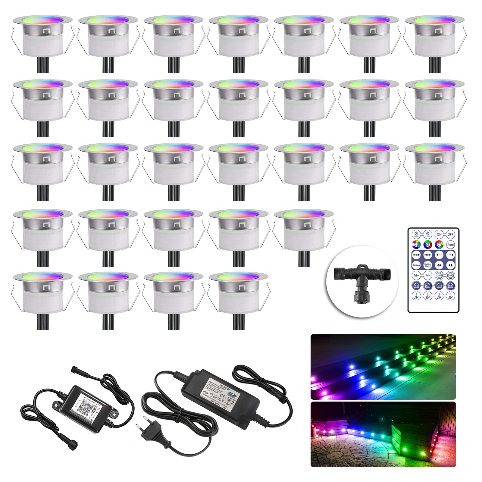 

30xStainless Steel Recessed RGB Fantasy 31mm Wifi BT Led Lighting for Garden/Hall/Building/Square IP67 Stair Step Deck Lights