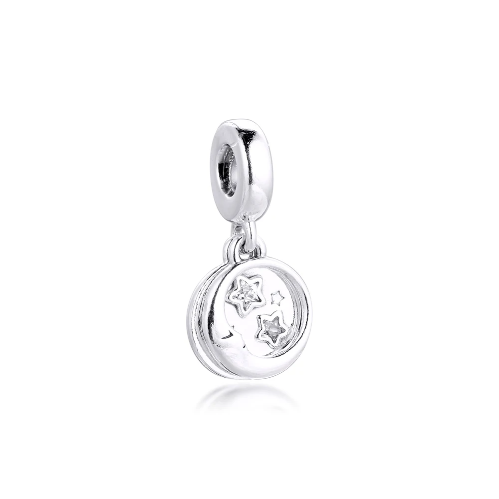 Sleeping Moon & Stars Dangle Charm Female Hot Sale Jewellry Making Bracelets 100% Real Silver S925 Beads Pendant for Women