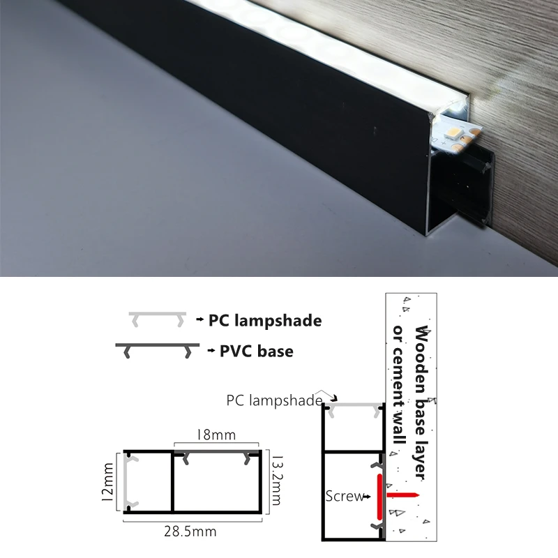 0.5m 1m 1.5m 30mm Height LED Aluminium Profile Baseboard Hard Bar Light Channel Ceiling Background Wall Decorative Linear Lamp