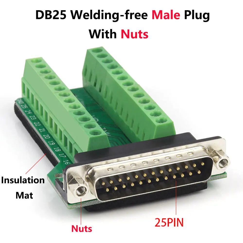 DB25 Welding-free Male Plug Female Socket 2 Rows 25 Pin Serial Port Connector D-Sub 25 Adapters