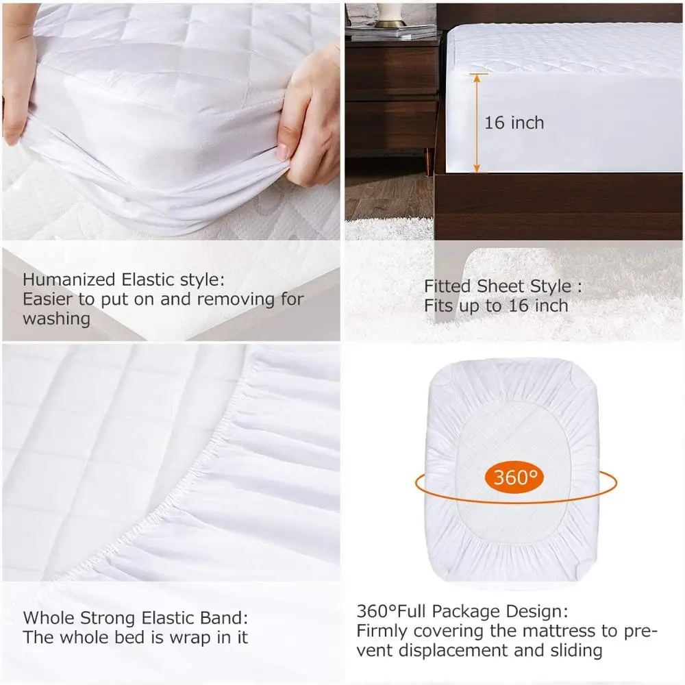 Thick Mattress Pad Waterproof Mattress Protector Breathable Bed Cover Anti Mites & Washable Sheet