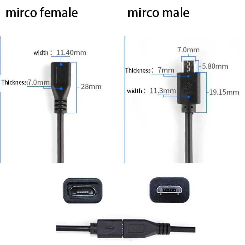 0.3m 1m Micro USB 2.0 A Male Female Jack Cable 4 Pin 2 Pin Core Wire Data Charge Power Extension Cord Connector DIY