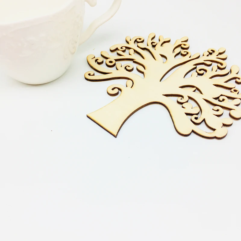 10Pcs Blank Wooden Family Tree Embellishments Natural Wood Table Confetti for DIY Crafts Scrapbooking Wedding Decoration