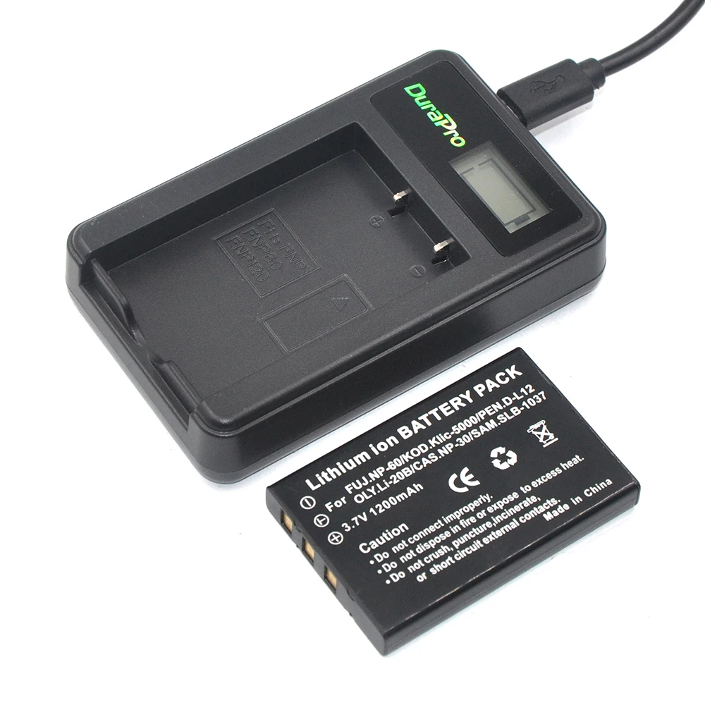 1pc 1200mAh NP 60 NP60 NP-60 Battery+ LCD USB Charger for Samsung SLB-1037 for Fujifilm NP-60 Kodak KLIC-5000 for Olympus Li-20B