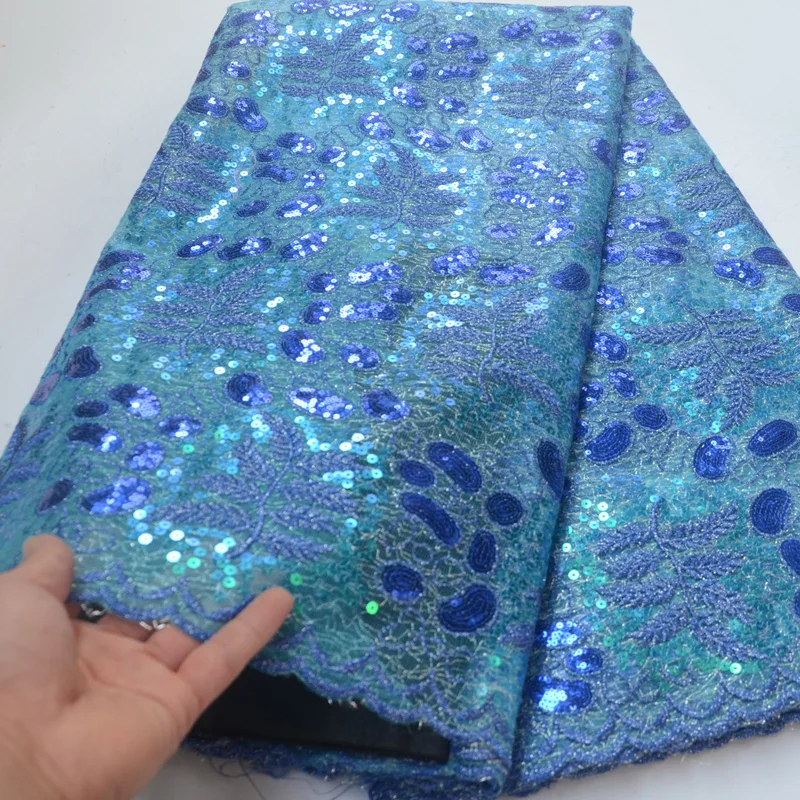 8 colors latest turquoise blue African sequins tulle lace fabric delicate embroidered French net lace for party dress FLP181