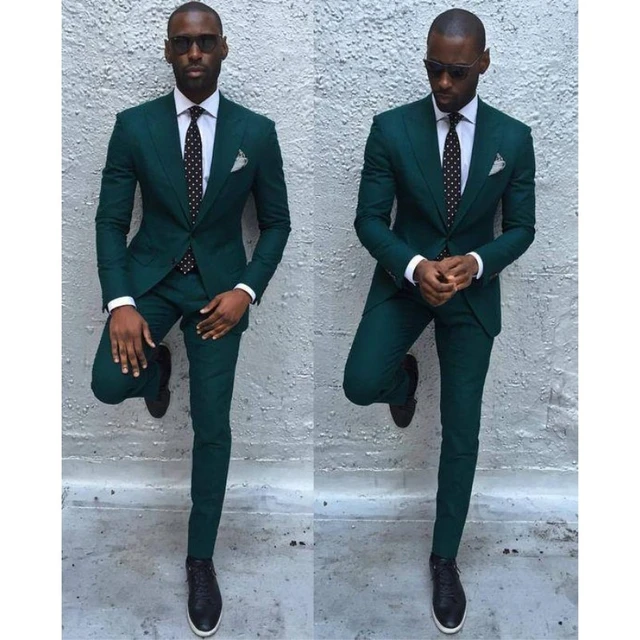 Dark Green Slim Fit Men Suits Costume Homme Peak Lapel Wedding Groom Wear Tuxedos Groom Party Prom Business Suits Jacket Pants AliExpress 320