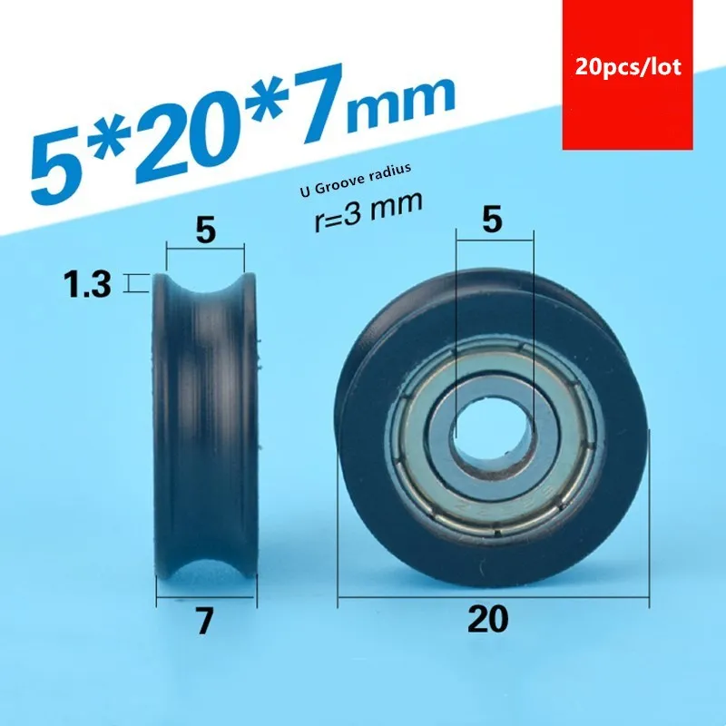 U groove Plastic coated bearing 625ZZ 5*20*7mm door window 3D printer roller wheel nylon wrapped pulley Bore 5mm Dia 20mm