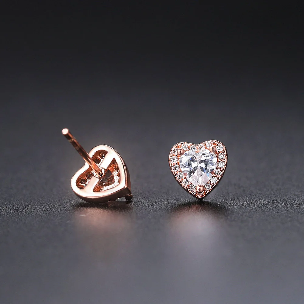 Bling Multicolor Crystal Heart Stud Earrings for Women Romantic Birthstone Zircon Wedding Earing Ear Jewelry Accessories Gifts