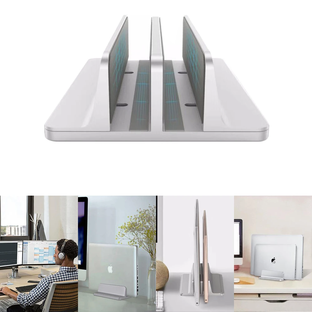 Double storage vertical books computer laptop aluminum bracket base desktop double bracket stand for ipad tablet