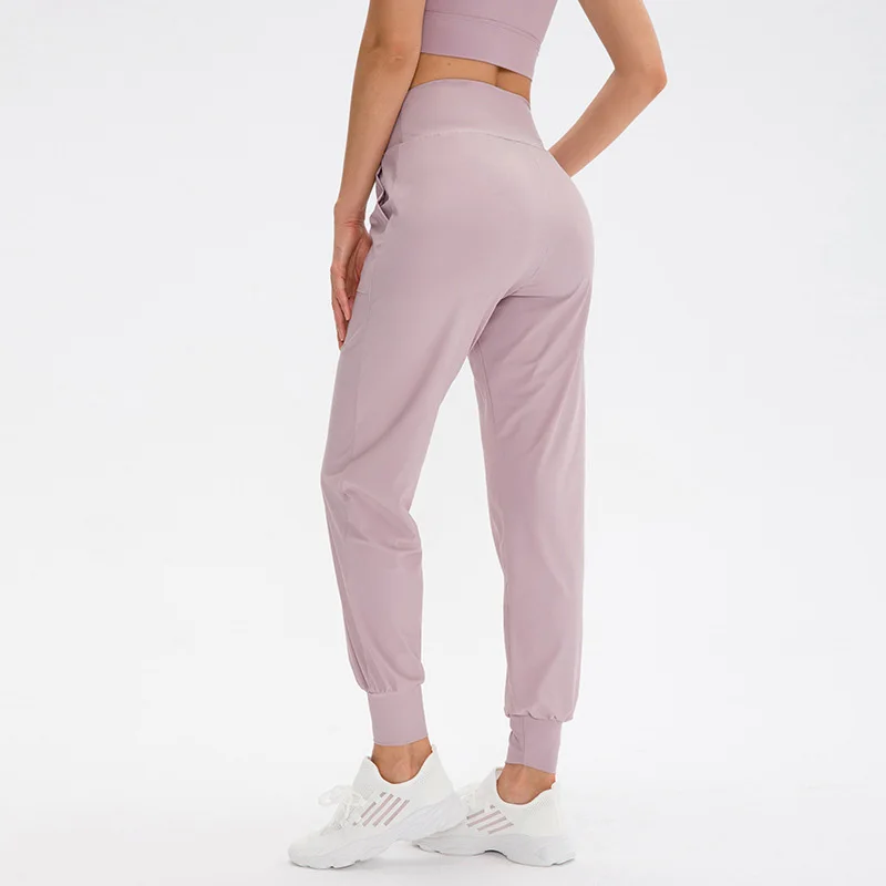 Yoga High Waist Running Trousers Loose Track Pants With Pockets Sports Workout Joggers Soft Elastic Running Exercise Sweatpants