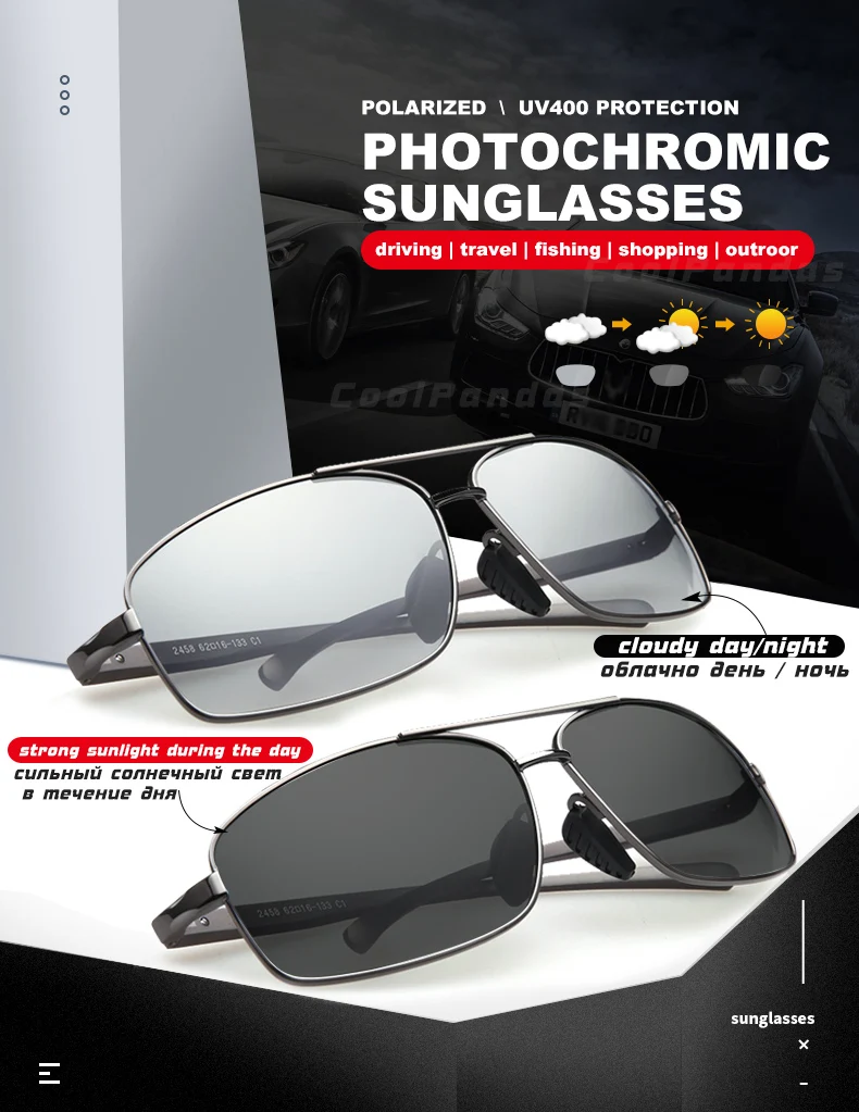 Top Qualität Photochrome Sonnenbrille Für Männer Frauen Polarisierte Gläser Anti-Glare Fahren Goggle Chameleon lunette de soleil homme – Detail 1