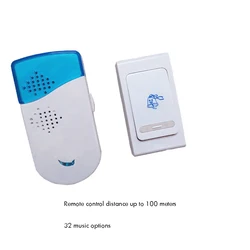 Wireless Doorbell, Door Chime Kit Operating at 100 Meters with 1 Receiver, 32 Melodies, LED Flash, Easy Install Doorbell Chime