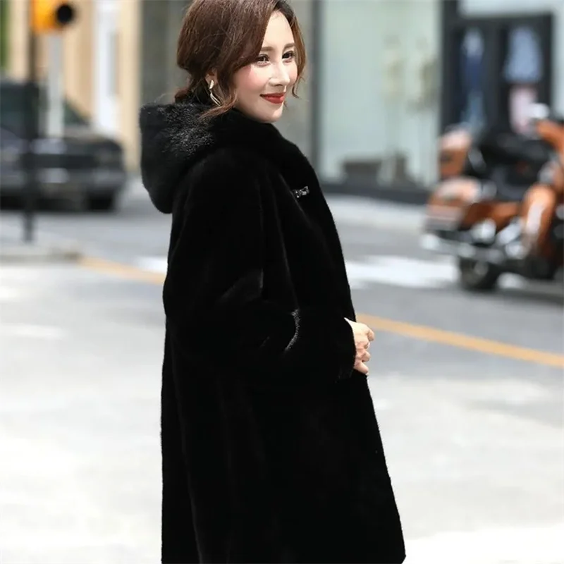 Haining Mink Fur Jacket Women Mid-length Winter Thickening Middle-aged Mother Wear Faux Mink Fur Coat Mink Velvet Thicken A670