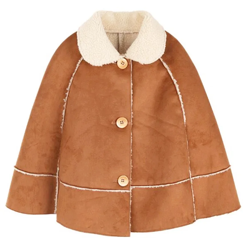 Baby girl autumn winter suede cloak outwear kids children fashion thick warm shawl lapel coat