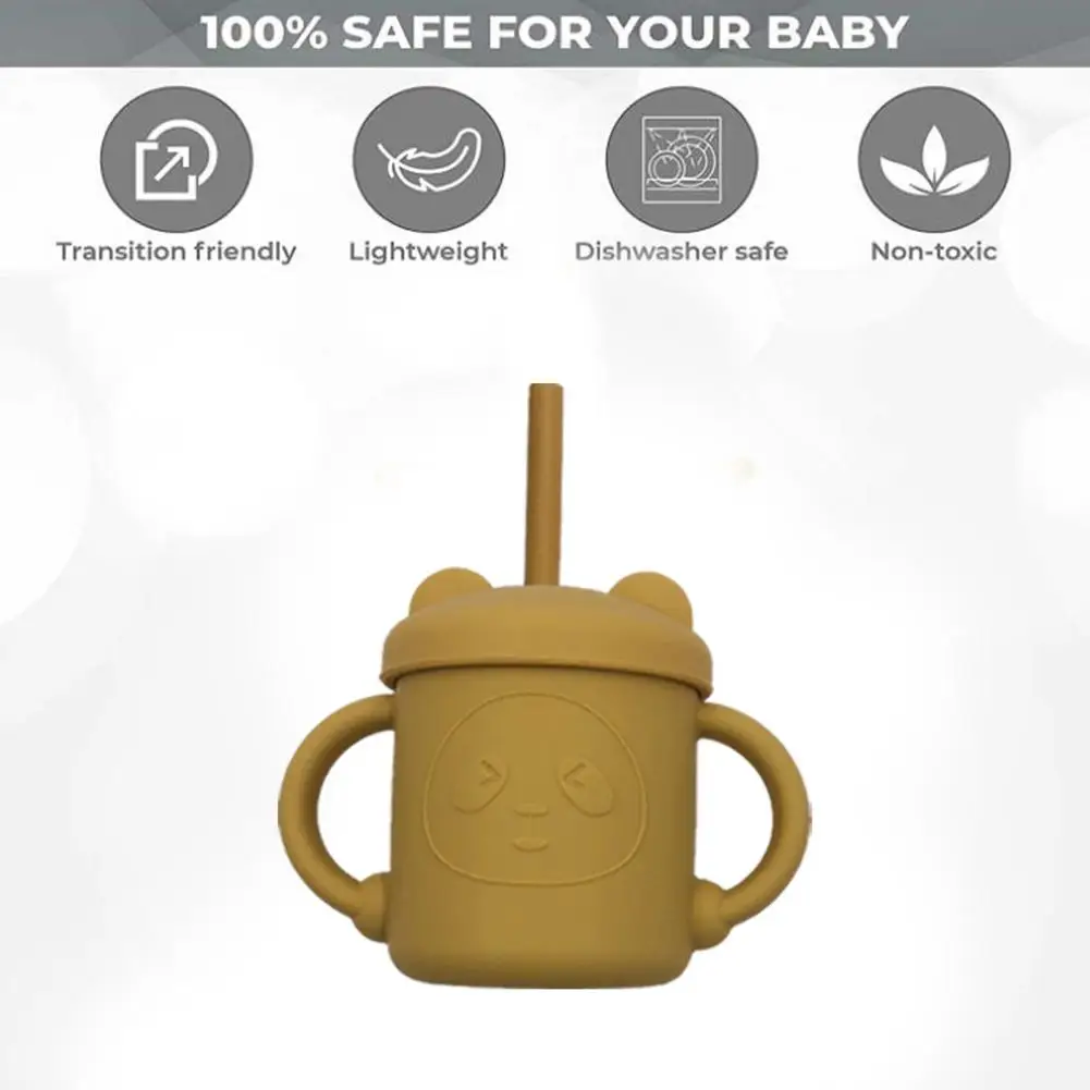 Taza Sippy de aprendizaje para niños pequeños, vaso de silicona con asas, pajita y tapa, 8 colores, libre de BPA para bebé, aprendizaje de beber y Snac