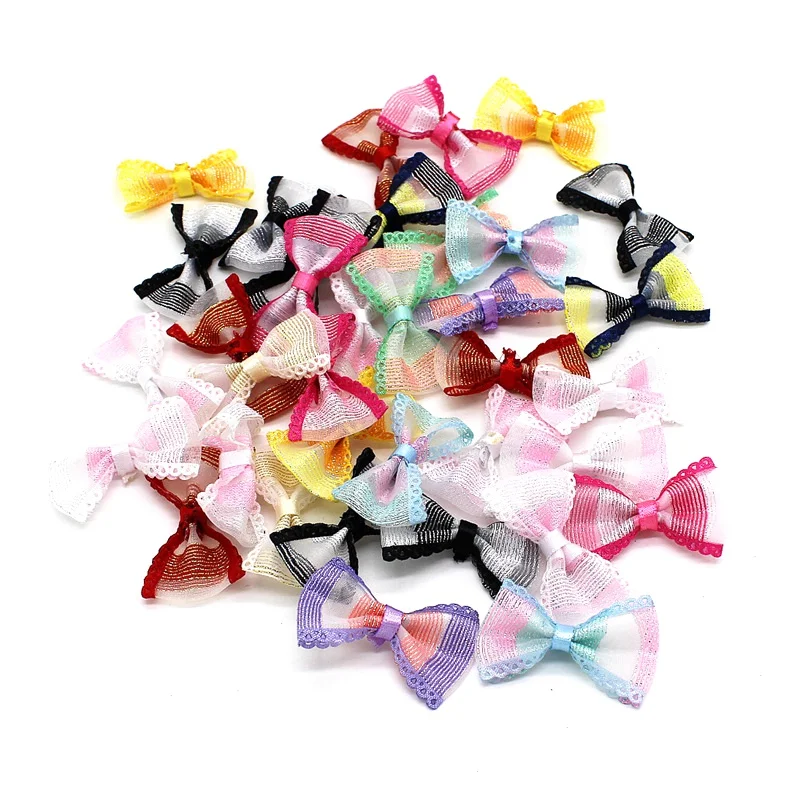 40Pcs Grosgrain Ribbon Bows 35*25mm Mini Stripe Ribbon Bow For Wedding Bow Tie Decoration DIY Craft Girl Hair Accessories