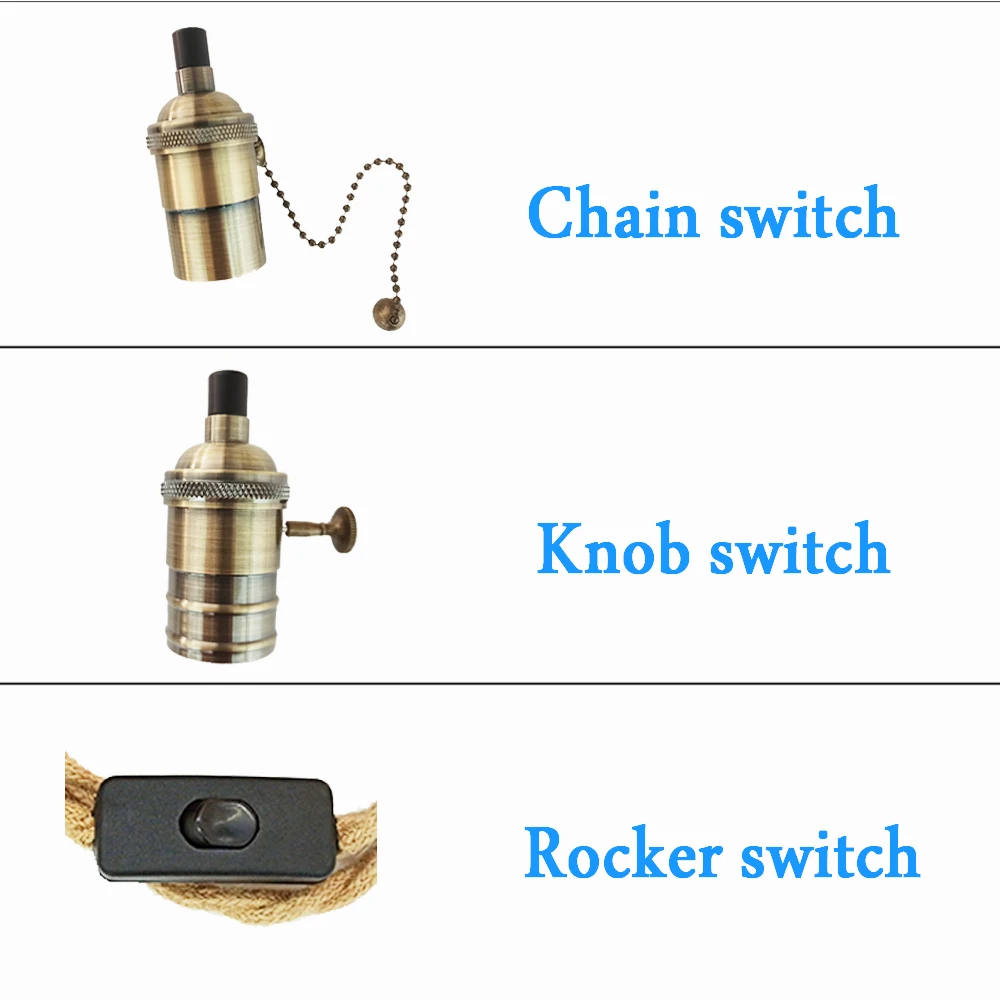 Imagem -04 - Corda de Cânhamo do Vintage Suporte da Lâmpada Fio Twiste ue Plug Switch E27 Edison Lâmpada Retro Cabo de Alimentação Pendurado Iluminação Cabo Luz Decoração