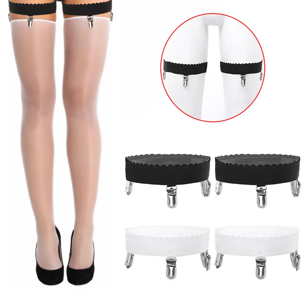 

Women Sexy Lingerie Accessories Non-slip Silicone Elastic Thigh High Garter Belts Stockings Fastener Suspender with Metal Clips