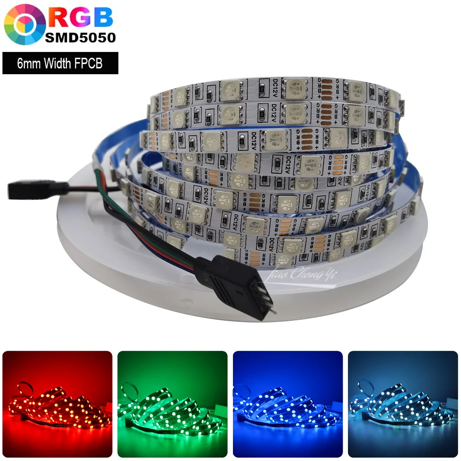 

5050 RGB DC12V 60LEDs/m led strip 6mm Width Energy-Saving Flexible RGB Strip Light For TV Background Indoor Wall Hotel 1-5m