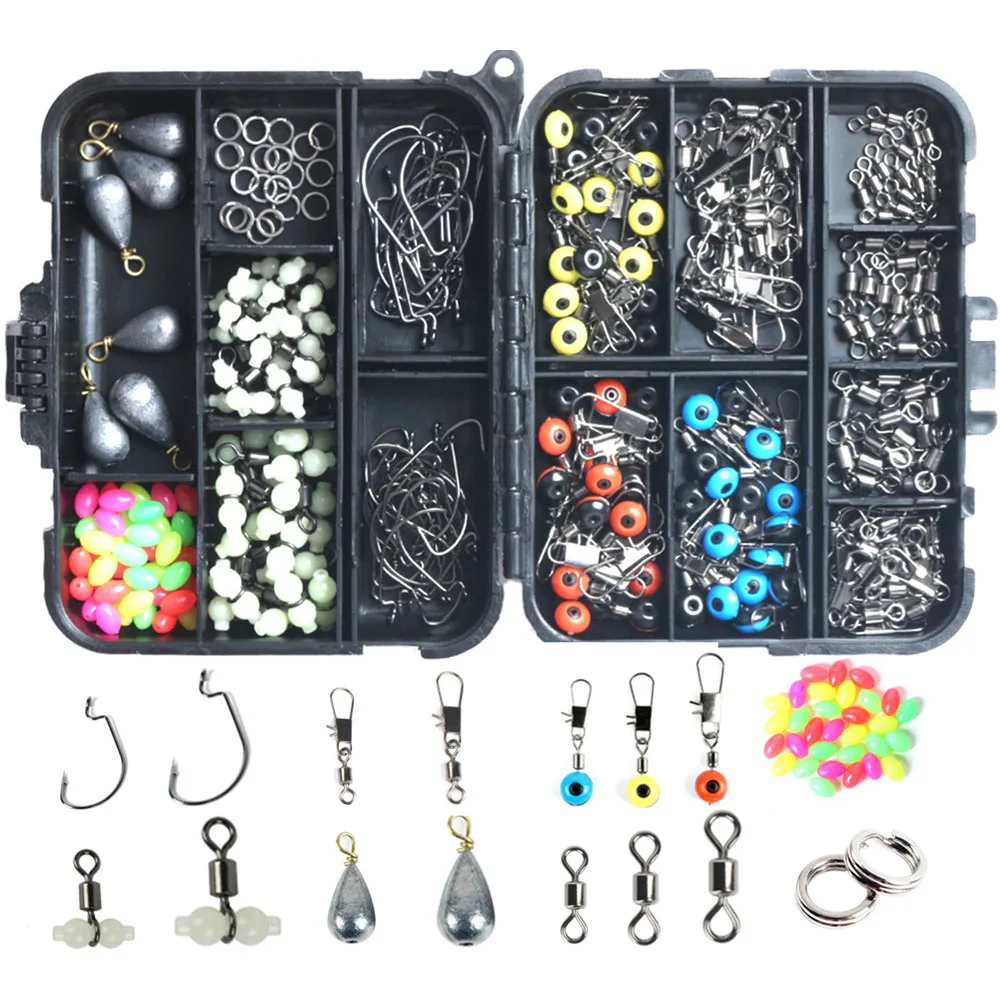 251Pcs/Box Fishing Tackle Box Fishing Accessories Kit Including Jig Hooks Bullet Bass Casting Sinker Weights Ocean Rock Fishing