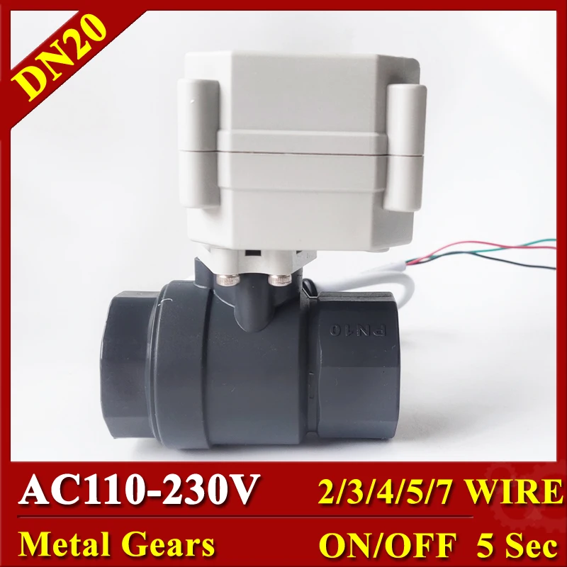 

AC220V PVC Full bore Electric water valve 3/4", 110V to 230V motorized water valve with on/off time 5 seconds, 2Nm actuator