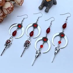 The New Crow Skull Earrings Goth Punk Style Horns Red Blood Drops Crystal Jewelry Gorgeous Fashion Ladies Gifts