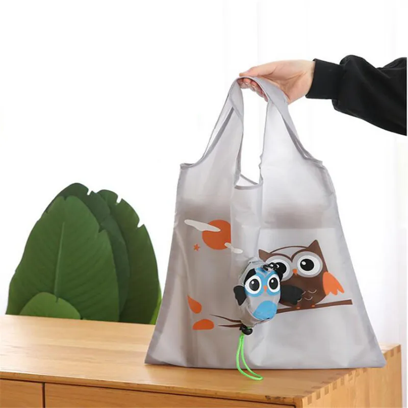 Eco Animal Owl Foldable Shopping Bag Cartoon Reusable Shoulder Bag Women Portable Grocery Bags Storage Tote Bag Home Organizer