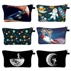 Borsa cosmetica per astronauta/astronave notte stellata Galaxy ragazzi ragazze borse da toilette borsa per rossetto Mini portafoglio portatile da donna