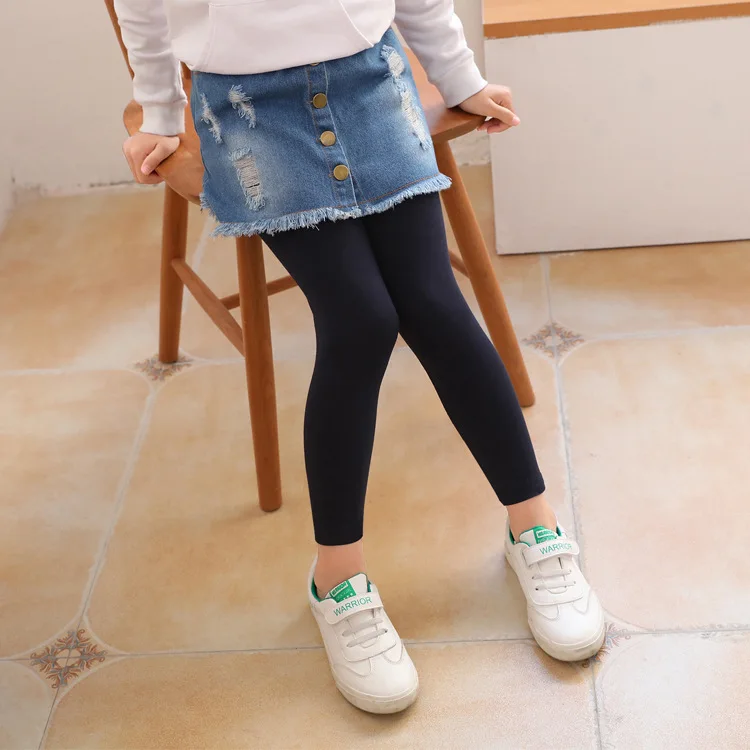 Spring Autumn Girls Leggings Denim Pants Skirts Big Children Thin Pants Girl Patchwork Long Trousers 6-14 Years Kids Clothes