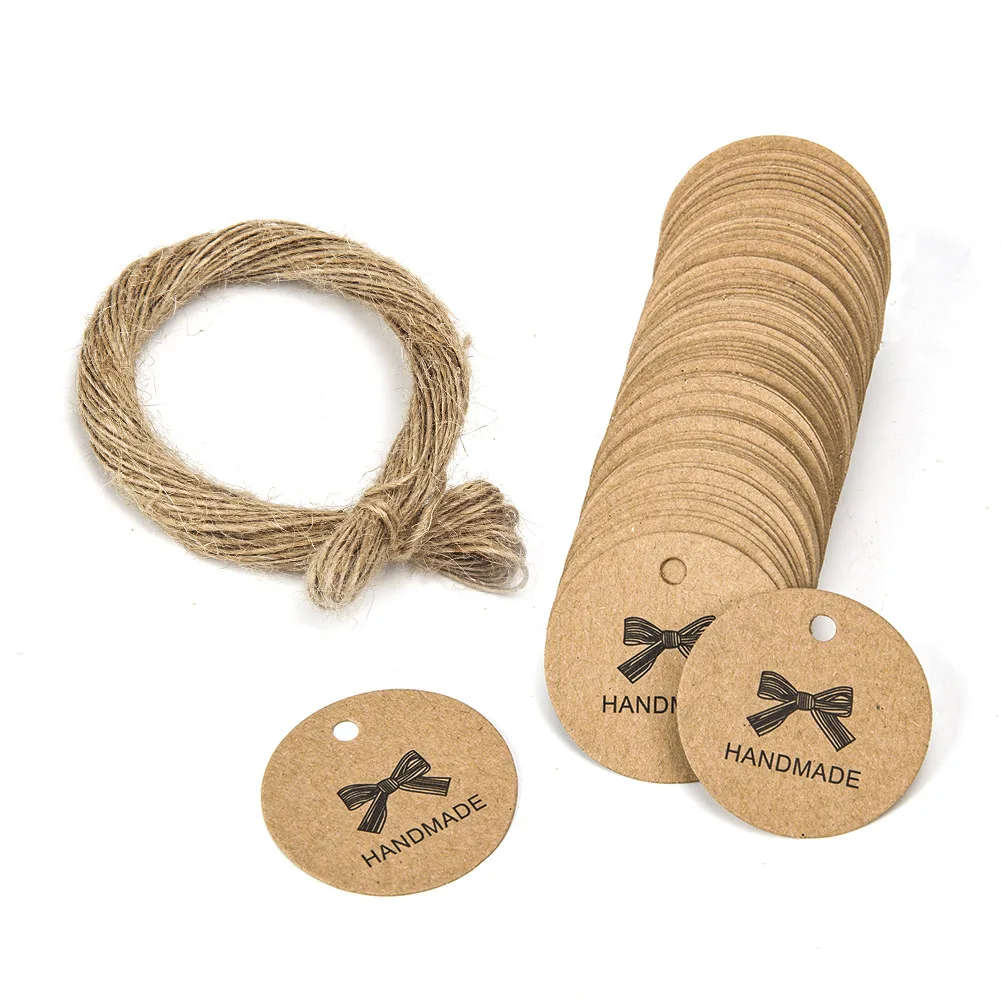 100 Stück Kraftpapier-Geschenkanhänger „Danke, dass Sie mit uns feiern“-Etiketten, handgefertigt, für Hochzeit, Party, Dekoration, Verpackung, Hängepapier – Detail 3
